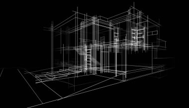 Ev Binası Mimari Çizim İllüstrasyon