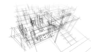 Ev Binası Mimari Çizim İllüstrasyon