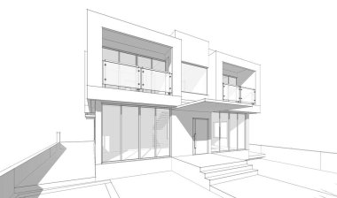 Ev Binası Mimari Çizim İllüstrasyon