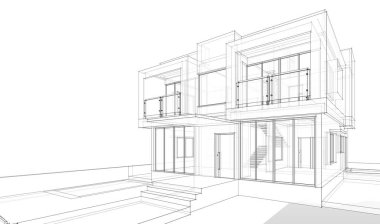 Ev Binası Mimari Çizim İllüstrasyon