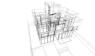 Ev Binası Mimari Çizim İllüstrasyon