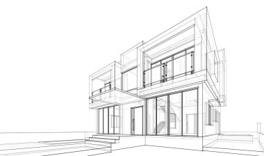 Ev Binası Mimari Çizim İllüstrasyon