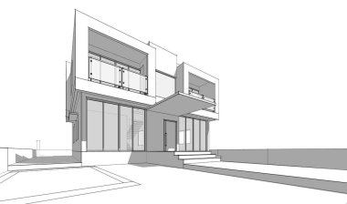 Ev Binası Mimari Çizim İllüstrasyon