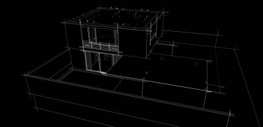 Ev Binası Mimari Çizim İllüstrasyon