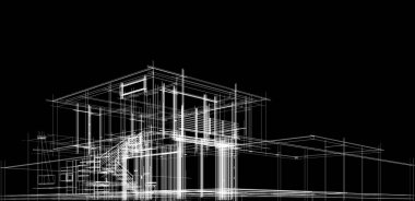 Ev Binası Mimari Çizim İllüstrasyon