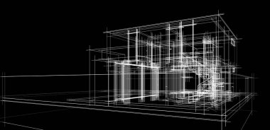 Ev Binası Mimari Çizim İllüstrasyon