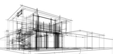 Ev Binası Mimari Çizim İllüstrasyon