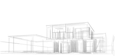 Ev Binası Mimari Çizim İllüstrasyon