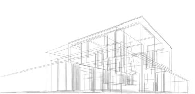 Ev Binası Mimari Çizim İllüstrasyon