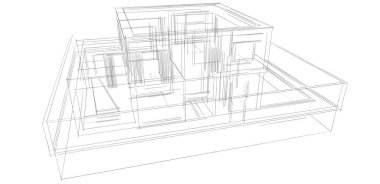 Ev Binası Mimari Çizim İllüstrasyon