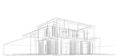 Ev Binası Mimari Çizim İllüstrasyon