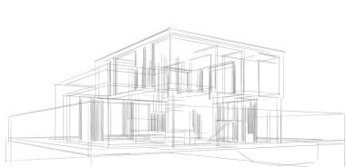 Ev Binası Mimari Çizim İllüstrasyon