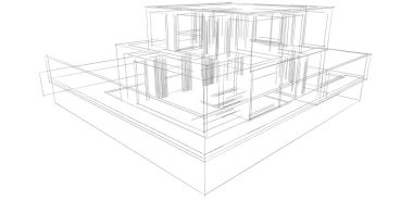 Ev Binası Mimari Çizim İllüstrasyon