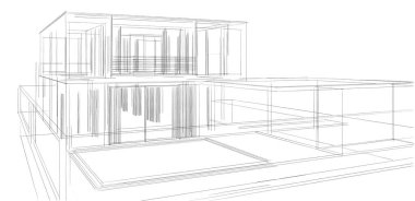 Ev Binası Mimari Çizim İllüstrasyon