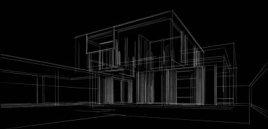 Ev Binası Mimari Çizim İllüstrasyon