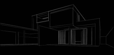 Ev Binası Mimari Çizim İllüstrasyon