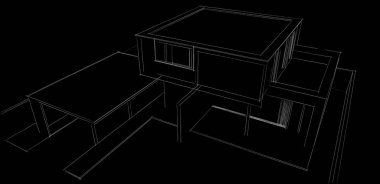 Ev Binası Mimari Çizim İllüstrasyon