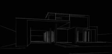 Ev Binası Mimari Çizim İllüstrasyon