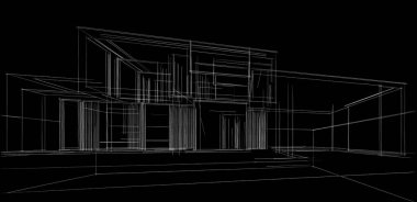 Ev Binası Mimari Çizim İllüstrasyon