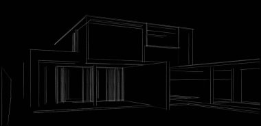 Ev Binası Mimari Çizim İllüstrasyon