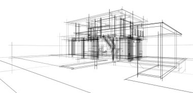 Ev Binası Mimari Çizim İllüstrasyon