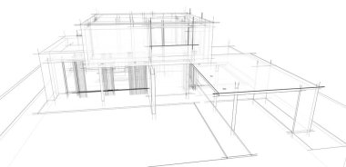 Ev Binası Mimari Çizim İllüstrasyon