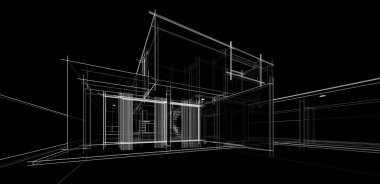 Ev Binası Mimari Çizim İllüstrasyon