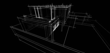 Ev Binası Mimari Çizim İllüstrasyon