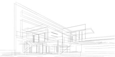 Ev Binası Mimari Çizim İllüstrasyon