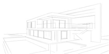 Ev Binası Mimari Çizim İllüstrasyon