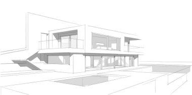 Ev Binası Mimari Çizim İllüstrasyon