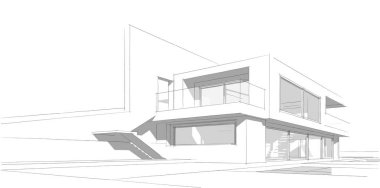 Ev Binası Mimari Çizim İllüstrasyon