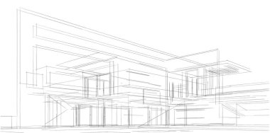 Ev Binası Mimari Çizim İllüstrasyon