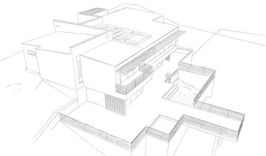 Ev Binası Mimari Çizim İllüstrasyon