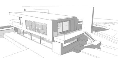 Ev Binası Mimari Çizim İllüstrasyon