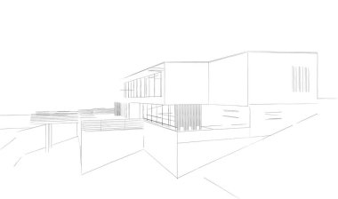 Ev Binası Mimari Çizim İllüstrasyon