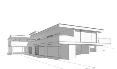 Ev Binası Mimari Çizim İllüstrasyon