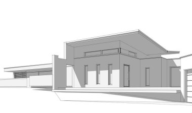 Ev Binası Mimari Çizim İllüstrasyon