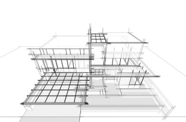 Ev Binası Mimari Çizim İllüstrasyon