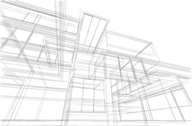 Ev Binası Mimari Çizim İllüstrasyon