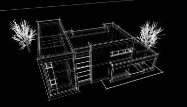 Ev Binası Mimari Çizim İllüstrasyon