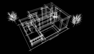 Ev Binası Mimari Çizim İllüstrasyon