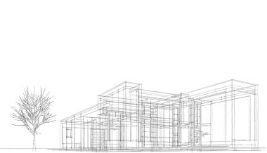 Ev Binası Mimari Çizim İllüstrasyon