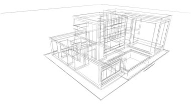 Ev Binası Mimari Çizim İllüstrasyon