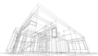 Ev Binası Mimari Çizim İllüstrasyon