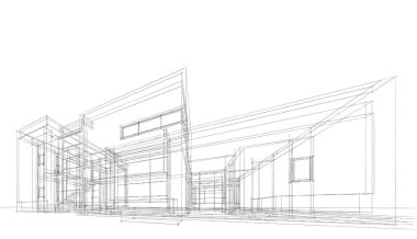 Ev Binası Mimari Çizim İllüstrasyon