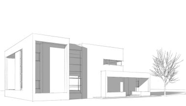 Ev Binası Mimari Çizim İllüstrasyon