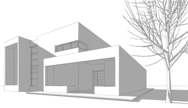 Ev Binası Mimari Çizim İllüstrasyon