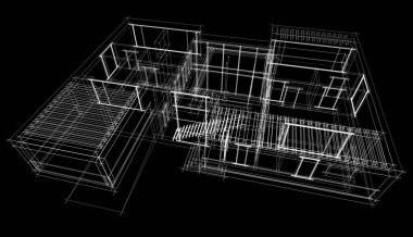 Ev, villa konsepti çizimi 3D illüstrasyon