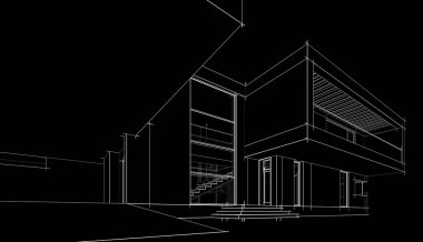 Ev, villa konsepti çizimi 3D illüstrasyon